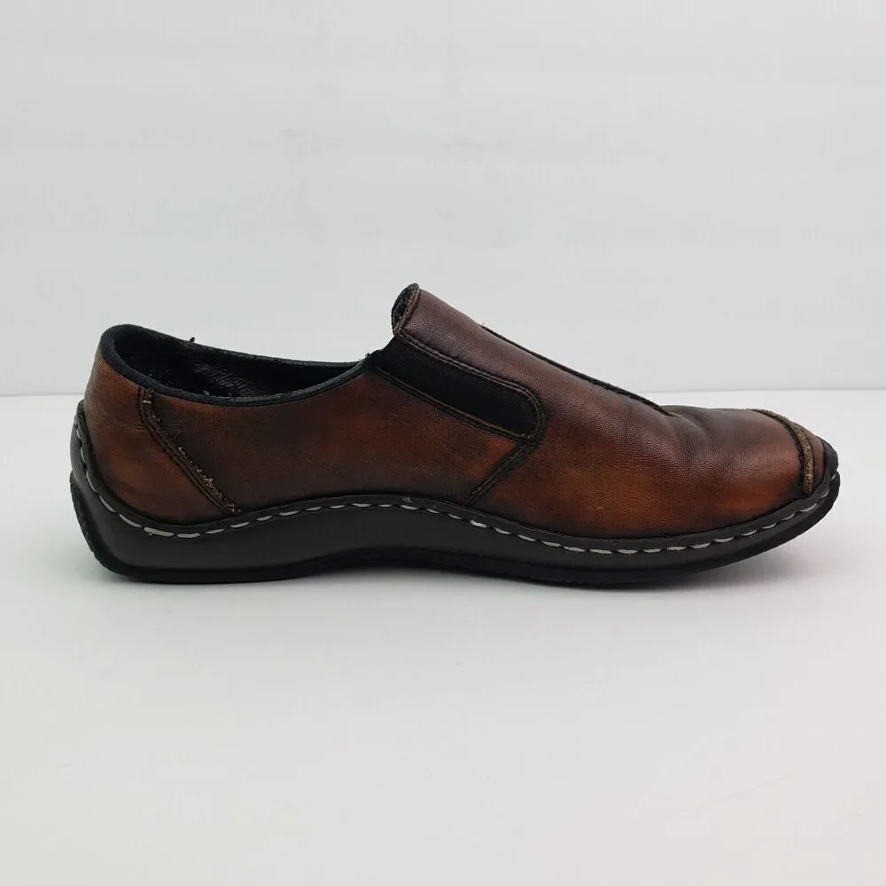 Rieker Celia Antistress Womens Size EU 39 US 8 Brown Leather Slip On Loafer Shoe